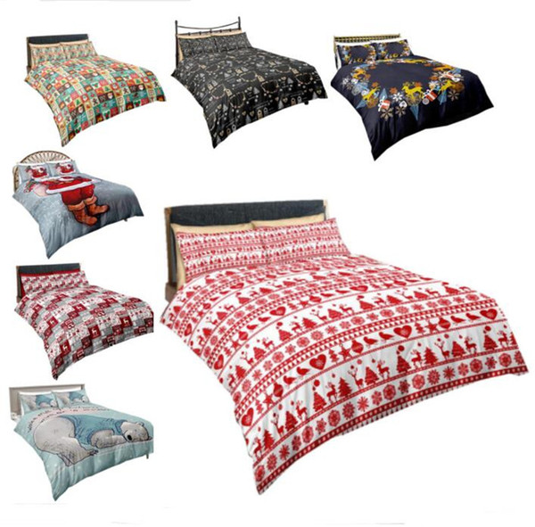 Christmas Bedding Sets Quilt Cover Pillows 3D Cartoon Printing Duvet Cover Supplies Three-piece Suit Santa Claus Printed Bedroom Bedding hot