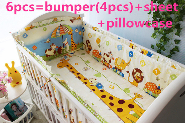 Promotion! 6PCS Baby Bumper kids bedding bumper Child Bedding Sets,Newborns Crib Sets (bumpers+sheet+pillow cover)