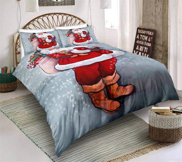 Christmas Bedding Sets Quilt Cover Pillows 3D Cartoon Printing Duvet Cover Supplies Three-piece Suit Santa Claus Printed Bedroom Bedding New