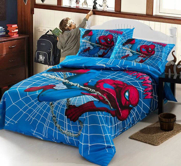 Spider man Boys Students 3pcs Bedding Blue Single Bedding Set Children's Gift BED SHEET DUVET COVER Free Shipping