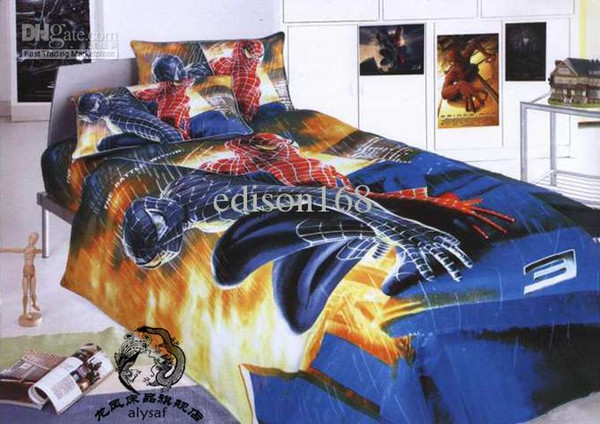 New beautiful spiderman Cartoon size 4pcs Kids Bed Quilt Cover bedding sets in a bag children gift