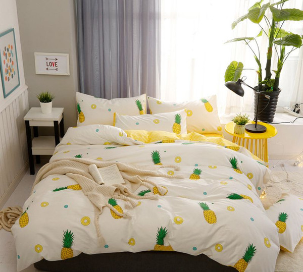 Free Drop Ship Kids Cartoon Cotton Bedding Set Pineapple Design Duvet Cover Set Sheets+quilt+Pillowcase Jacquard Four-Piece Bedding Set B1