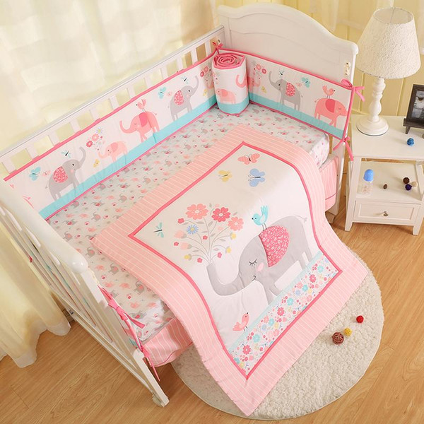 Baby Bedding Four Piece Newest Pink Stereo Embroidered Children's Comfortable Bumper Pad Fitted Sheet Bed Spread New 2019