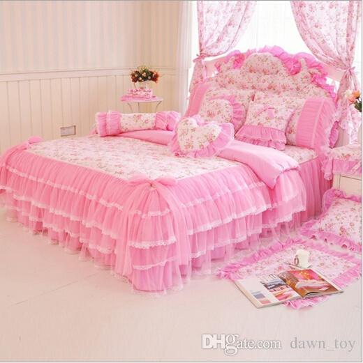 Luxury Lace bedding sets 4Pcs Duvet cover sets girls bedding Children's kids bed sets bedskirt pillows