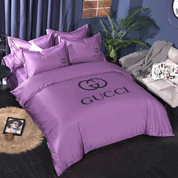 2019 Creative Bedding Sets washed silk four-piece cool comfortable bedding high quality simple letter four-piece set queen size