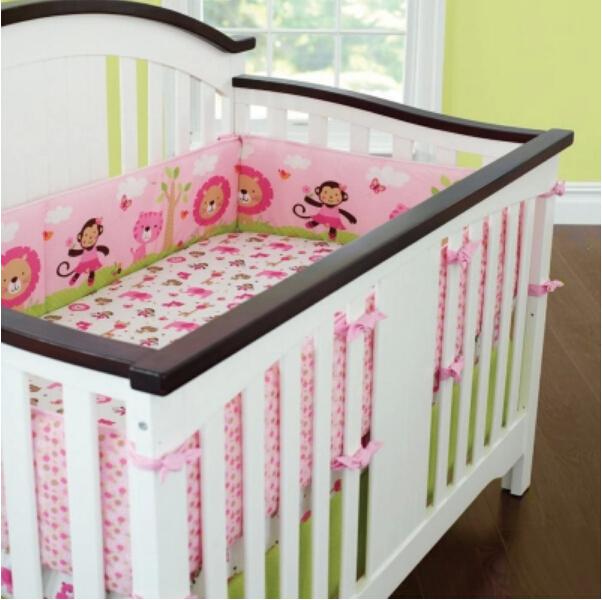 Wholesale-Sweet Zoo Animals Pink Baby Bedding set girls cot set Embroidery Quilt Fitted Sheet Bumpers Skirt nursery crib set bed kit