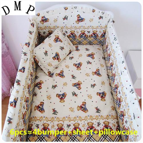 Promotion! 6PCS cribs for babies baby bedding set kit berco baby cotton curtain crib bumper,include(4bumpers+sheet+pillowcase)