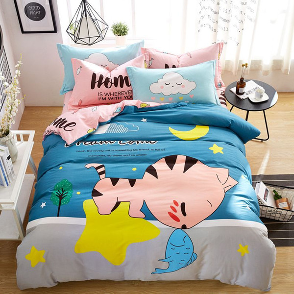 Fast Ship Kids Cartoon Cotton Bedding Set Cartoon Design Duvet Cover Set Sheets+quilt+Pillowcase Jacquard Four-Piece Bedding Set B2