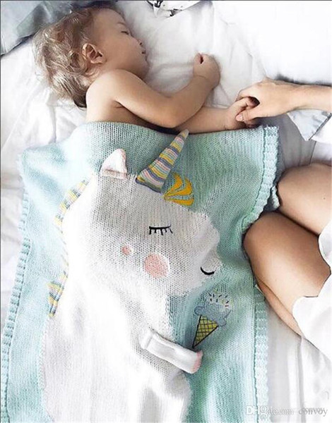 ins hot baby Unicorn Blankets for kids Baby Cartoon Animal Crochet Knitted Bed Air Conditioning blanket children best birthday gift BHB66