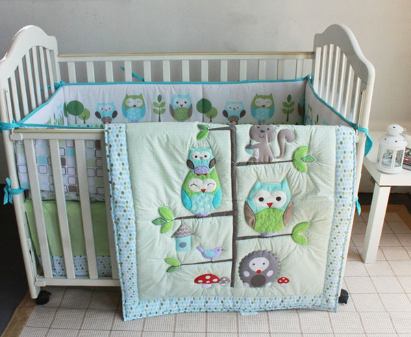 Promotion! 7PCS baby bedding set Cot set Embroidered Quilt Bumper Sheet Dust Ruffle (bumper+duvet+bed cover+bed skirt)