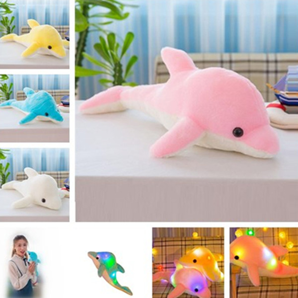 Hot sale Luminescent Pillow cute Marine Animal Dolphin Doll Toy short Plush Plillows Children's Day gift plillows T7I5039