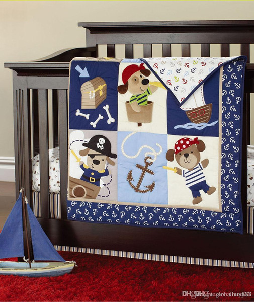 New 7 pcs baby bedding set baby boy crib bedding set cartoon animal baby crib set Quilt Bumper Sheet Skirt