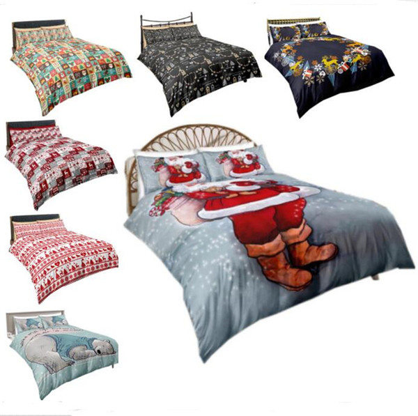 Christmas Bedding Sets Quilt Cover Pillows 3D Cartoon Printing Duvet Cover Supplies Three-piece Suit Santa Claus Printed Bedroom Bedding