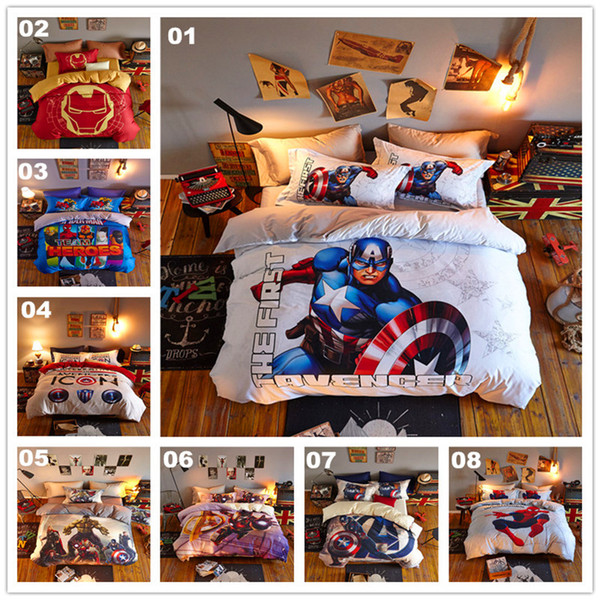 HOT Children Cartoon Bedding Sets 8 Colors Superhero Cartoon Bedding Set Three Four-piece Pillows Bedsheet Quilts Cover Cotton Free Shipping