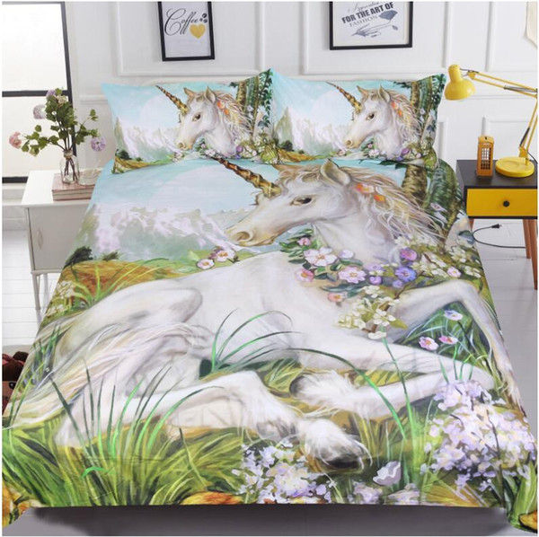 3D Unicorn Painting Bedding Sets Duvet Covers for Twin King Size Bed Europe Style Bedding Duvet Cover Sheets Pillow Shams Cover PXF 002