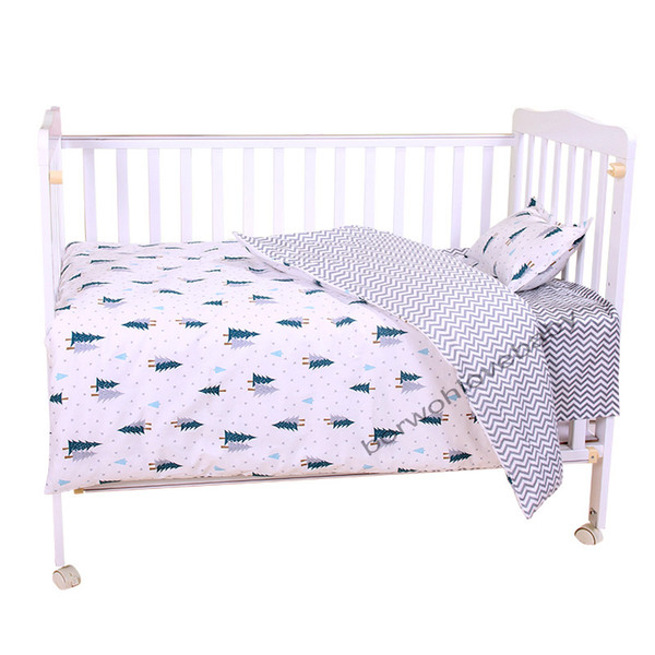 3Pcs Baby Bedding Set Cartoon Cotton Baby Crib Sets Baby Cot Set Including Pillowcase Flat Sheet Duvet Cover Without Filling