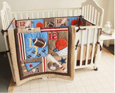 INS 4 PCS Children Crib Bed Set Sports Baseball 12 cot bedding Inc baby quilt dust ruffle bedcover