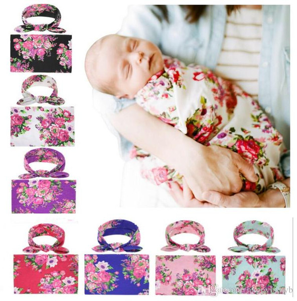 2019 European style baby flower swaddle blanket wraps nursery bedding towelling baby infant wrapped towels with flower headband