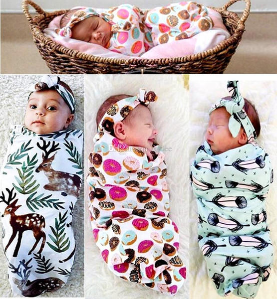 INS New Infant Baby Swaddle Baby Boys Girls Muslin Blanket & Headband Newborn Baby Soft Cotton Cocoon Sleep Sack Two Piece Set Sleeping Bags