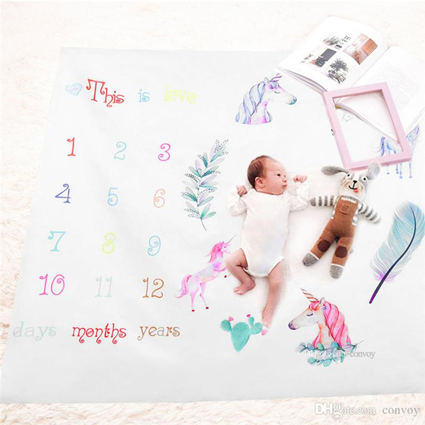 Baby Photo blankets Unicorn Monthly Growth Milestone Blankets Infants Blankets Swaddling Letter flower butterfly print photo cloth BHB25