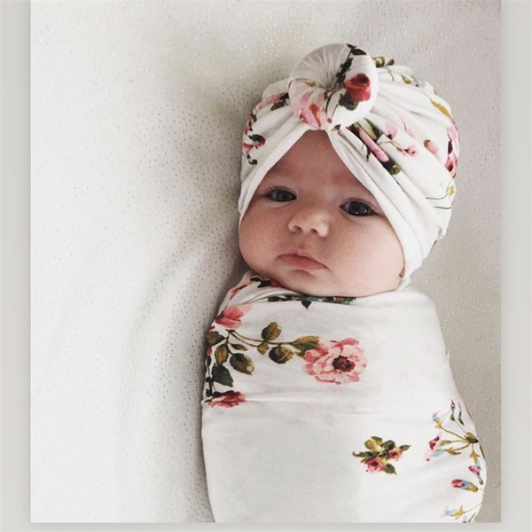 Baby Swaddle Blanket Newborn Photography Prop Baby Blanket Printed Newborn Infant Baby Boys Girl Sleeping Swaddle Muslin Wrap +Headband 2PCS