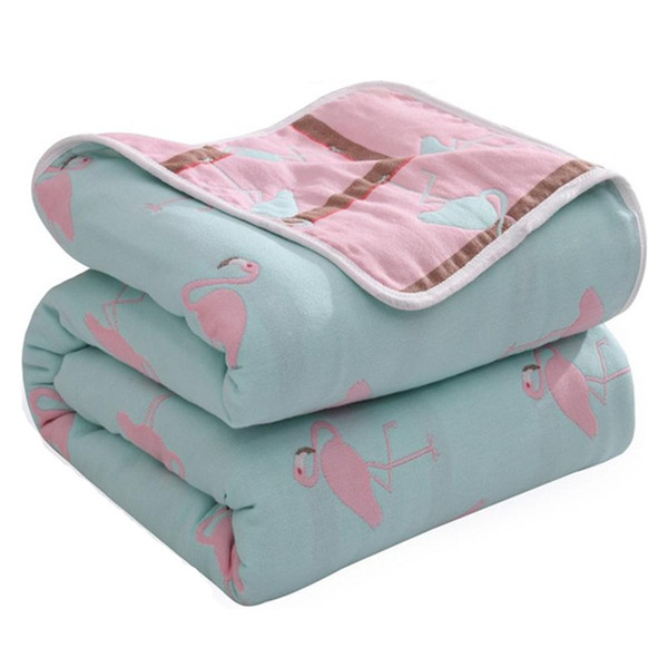 Newborn Summer 90X100cm Baby 100% Cotton Blankets 6 Layers Quilt Flamingo Muslin Wrap Swaddle Stroller Baby Blankets