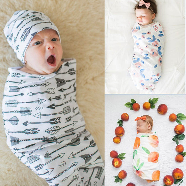 Newborn Bedding Baby Blanket Toddler Three Color Printing Sleeping Blanket Headband Boy Designer Blanket Girl Sleeping Bag 48