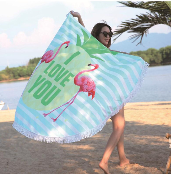 150cm FLAMINGO Round Beach Towel With Tassels Microfiber Beach Picnic Blanket Yoga Mat 150cm Picnic Blanket Beach Cover Up