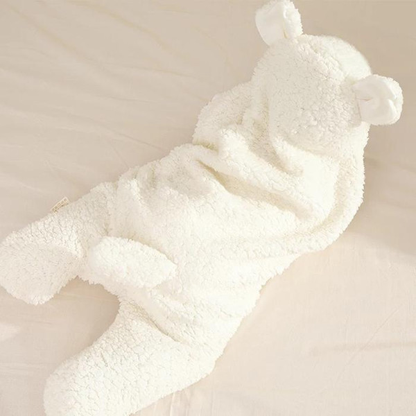 Cotton Newborn Swaddle Baby Soft Blanket Sleeping Bag Plush Coral Fleece Wrap Towel Cute Cartoon Ears