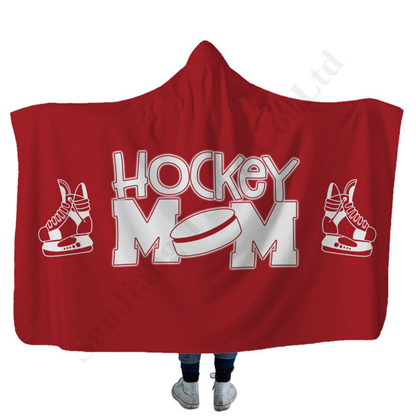 Hockey Mom Print Blankets 1.3*1.5M 1.5*2m Sports Theme Hooded Blanket For Kids Adults Winter Warm Cloak Sherpa Fleece Cape Blanket A110404