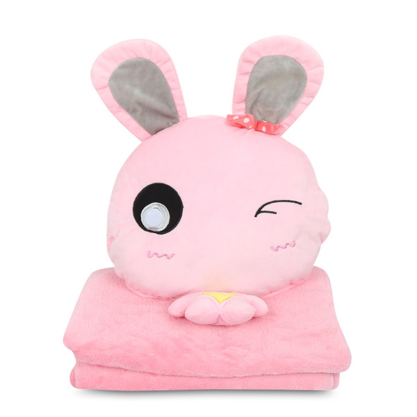 Lovely Cartoon Pillow&Blanket Set For Home Office Car Soft Plush Pillow Zipper Closure Down Cotton Filter Swaddling Blanket