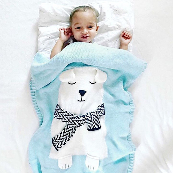 Baby Blanket White bear Animals Pattern Blanket Soft Warm Wool Swaddle Kids Bath Towel Play Mat Infant stroller blankets 80x100cm