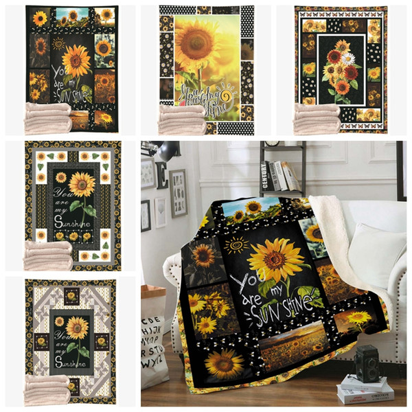 Sunflower Throw Blanket Kids Fleece Blankets Flower Sherpa Blankets Durable Cozy Sofa Bed Rug Christmas Gift 6 Designs 20pcs DW4379