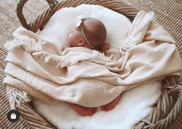 Muslin Newborn Solid Tassel Baby Swaddle Blanket Receiving Blanket Swaddle Wrap Newborn Baby Girls Boys Tassel Soft Swaddling