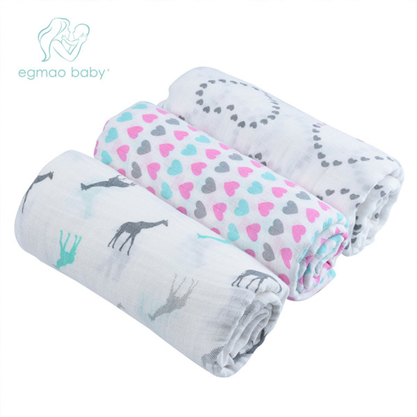 EGMAO Baby Frosted Bagged Muslin Baby Blanket Swaddle Wrap Newborn Infant 100% Cotton Swaddle Towels 3 Pcs a Pack 120*120 CM