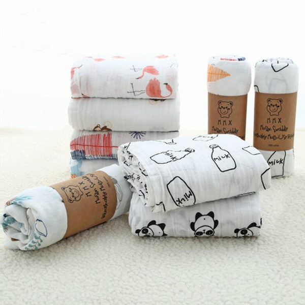 100% Muslin Cotton Blankets For Kids Dinosaur Unicorn Patterns Multi-use Newborn Swaddle Infant Gauze Both Towel Baby Wrap