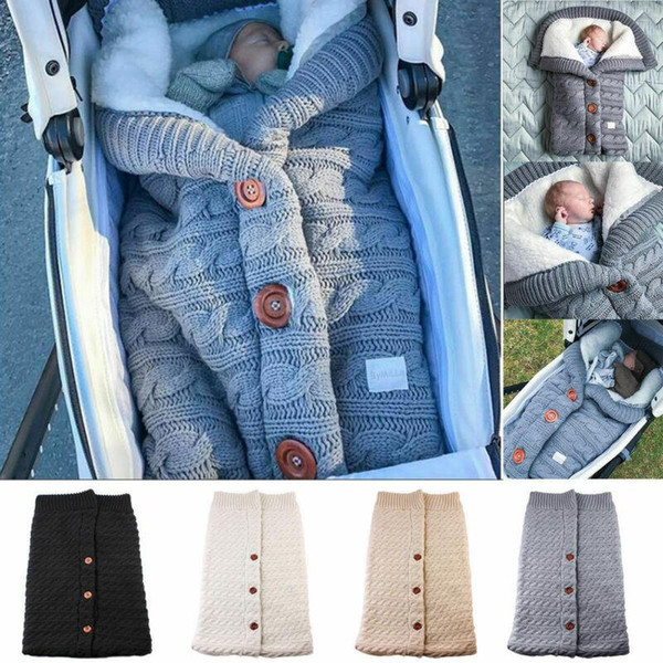 Baby Sleeping Bags Winter Warm Button Knit Swaddle Wrap Swaddle Stroller Wrap Toddler Blanket Sleeping Bags