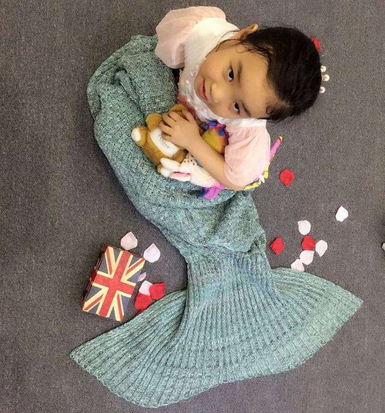 Knitted Mermaid Tail blanket kids crochet mermaid blanket throw bed Wrap soft sleeping bag 80cm 190cm/70cm 140cm