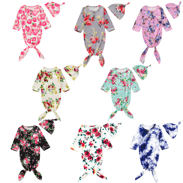 Mikrdoo 2019 New Arrival Newborn Baby Boy Girl Floral Print Long Sleeve Sleeping Bag with Hat 2PCS Swaddle