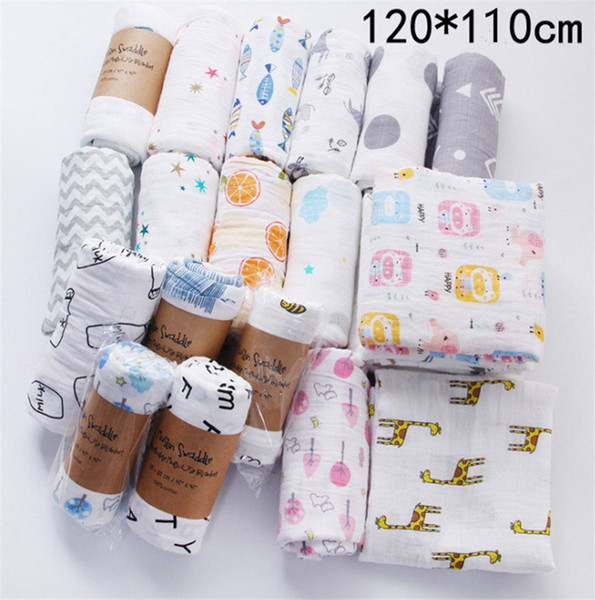 Infant Muslin Double Layer Blanket Baby Swaddle Wrap Stroller Cover Boys Girls 36 Colors CARTOON Crawling Beach Batch Towels 2020LY224