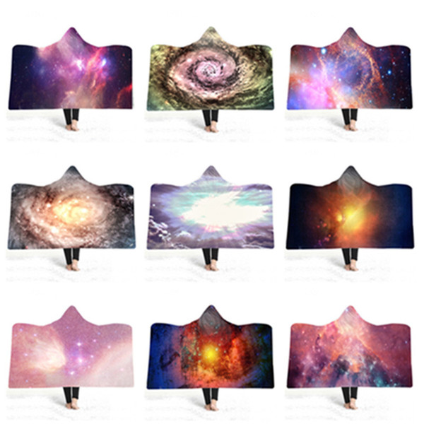 Hooded Cloak 3D digital printing starry sky Blankets Fleece Home Blanket Soft Cape Shawl Sofa Throw Blanket Swaddling Bedding Quilt