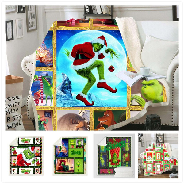 Digital Printed Grinch Stole Christmas Blanket Winter Sherpa Fleece Thicken Towel Quilt Bed Sofa Rug Shawl for Kids Adult Cloak Cape C102906