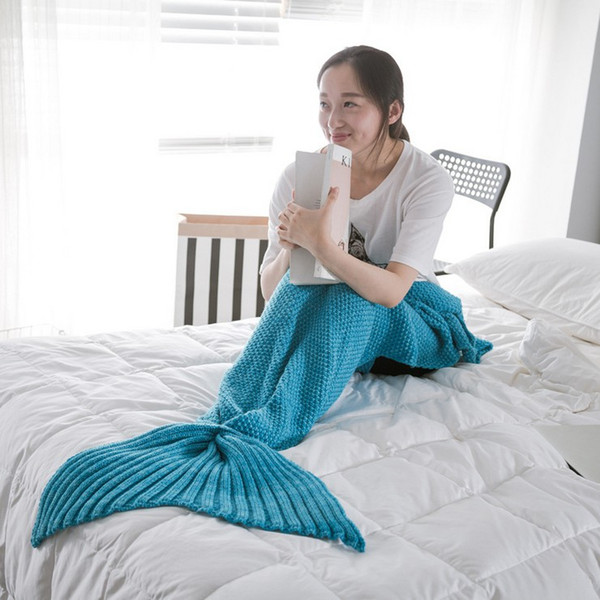 Kids Mermaid Blankets Handmade Mermaid Tail Blankets Mermaid Tail Sleeping Bag Knit Sofa Nap Blankets Costume Cocoon 70*140CM