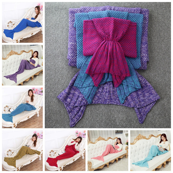 Mermaid Tail Blanket Warm Super Soft Blanket 140*70cm Kids Handmade Crochet Knitted Sofa Blanket 50pcs OOA2884