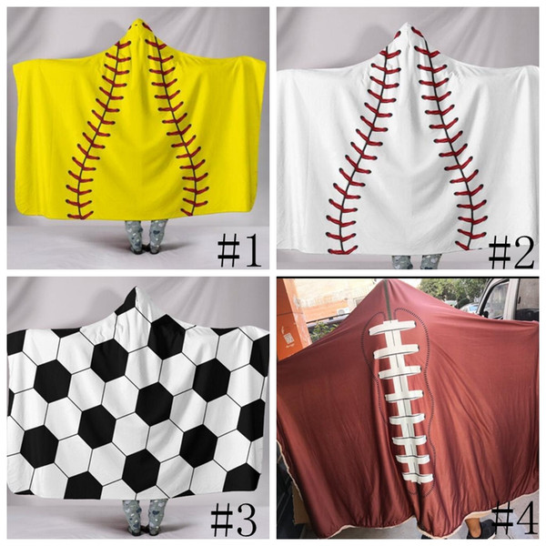 200*150cm Baseball Football blankets Sherpa Towel Softball Blanket Sports Theme Hooded Cape Soccer Bathing Towel Blankets Swadding GGA780