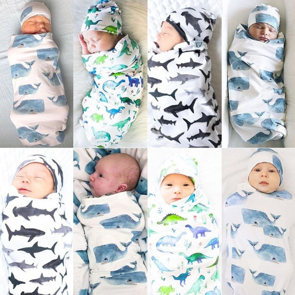 None 2pcs/set Soft Cotton Baby Swaddled Muslim Blanket + Matching Hat