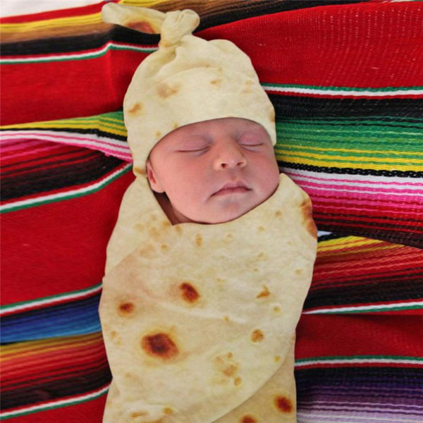 Newborn unisex Burrito Baby Blanket Flour Tortilla Swaddle Blanket Sleeping Swaddle Wrap Hat set 0-3 months baby A40