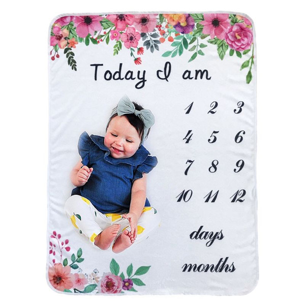 Baby Monthly Milestone Blanket Flower Pattern Infants Photography Backdrop Cloth U90B