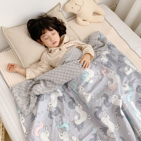 Drop shipping Kids Blankets Boys and Girls Cartoon Unicorn Printed Cotton and Velvet Quilt Fashion Newborn Baby Blankets