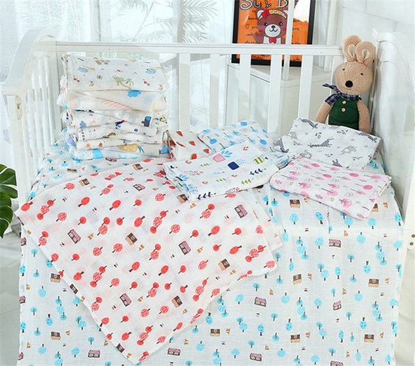 Infant Muslin Double Layer Blanket Baby Newborn Swaddle Wrap Stroller Cover Cartoon Animal Floral Letters Print Crawling Beach Towels LY224